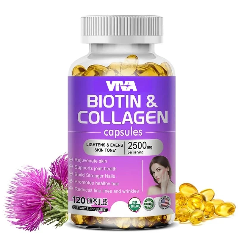 Integratori antiossidanti, supportano la pelle, i capelli, le articolazioni, promuove l'assorbimento del calcio, le capsule di colagene e alla biotina del sistema immune