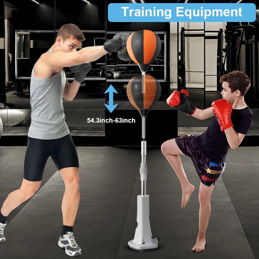 Set Sacco da Boxe con Supporto e Palla per Riflessi, Altezza Regolabile per Allenamento, Boxe, Antistress e Fitness
