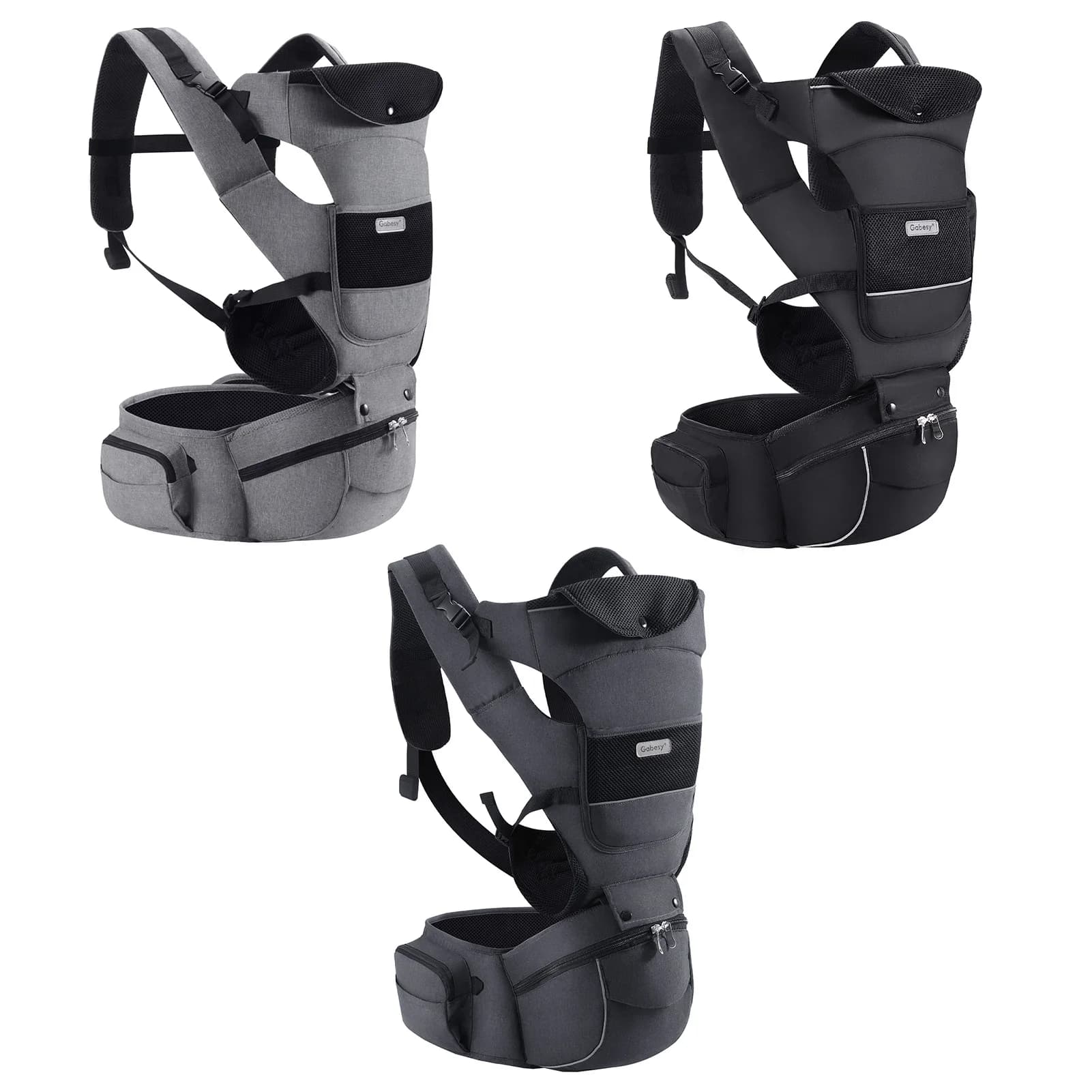 Marsupio per la crescita del bambino 13 in 1 da neonato a bambino 0-44 libbre Marsupio ergonomico per neonati con strisce riflettenti con piastra rimovibile