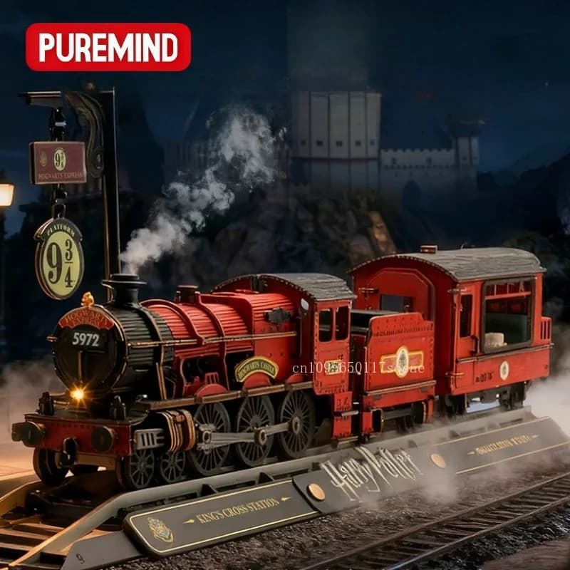 Original Harry Potter Hogwarts Express Electric Steam Locomotive Smoke and Sound Effects DIY Wooden Building Toys Collectors