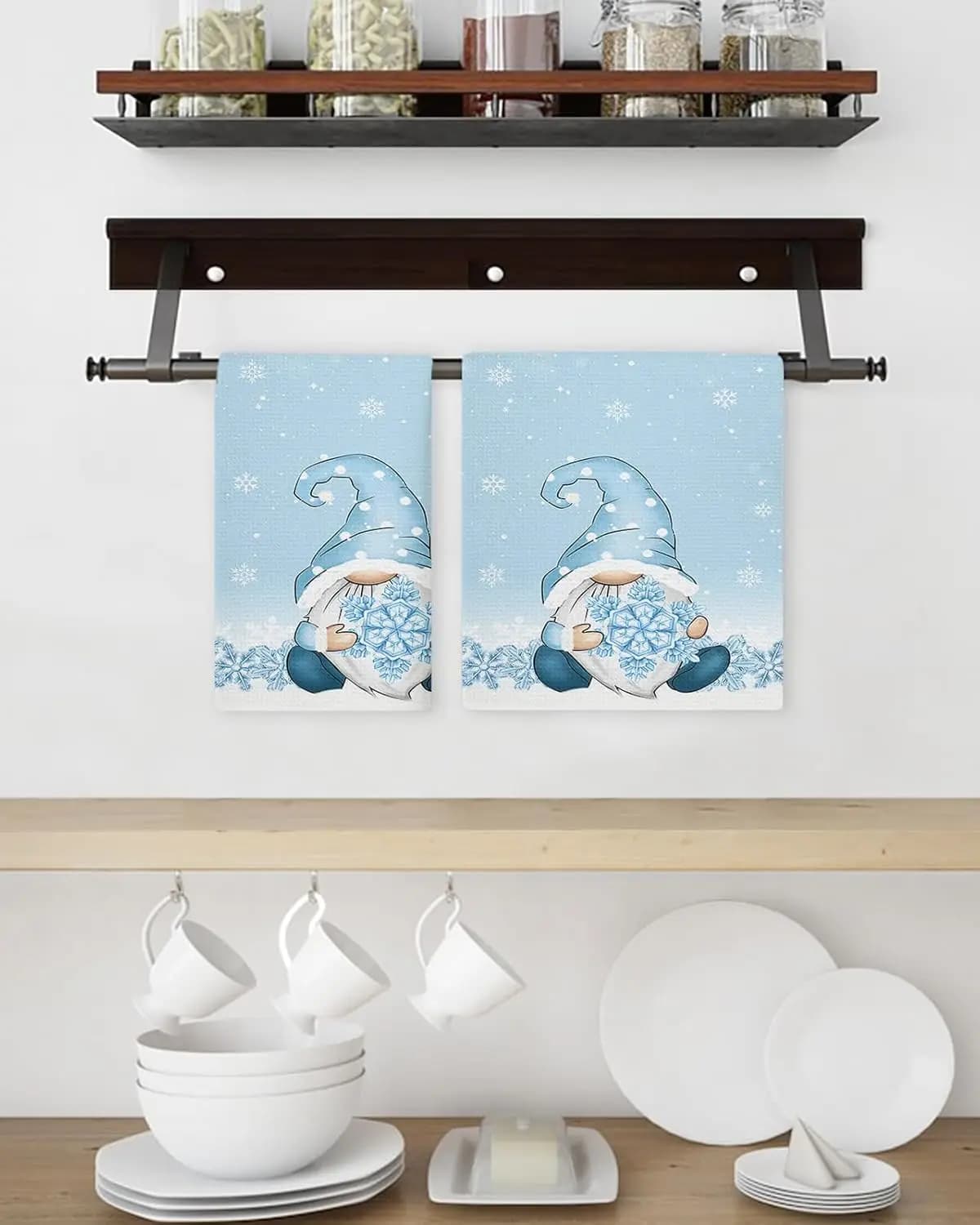 Christmas Blue Gnomes Snowflake Kitchen Dish Tea Towels Cleaning Supplies Quick Drying Bar Hand Dishcloths Navidad Decorations