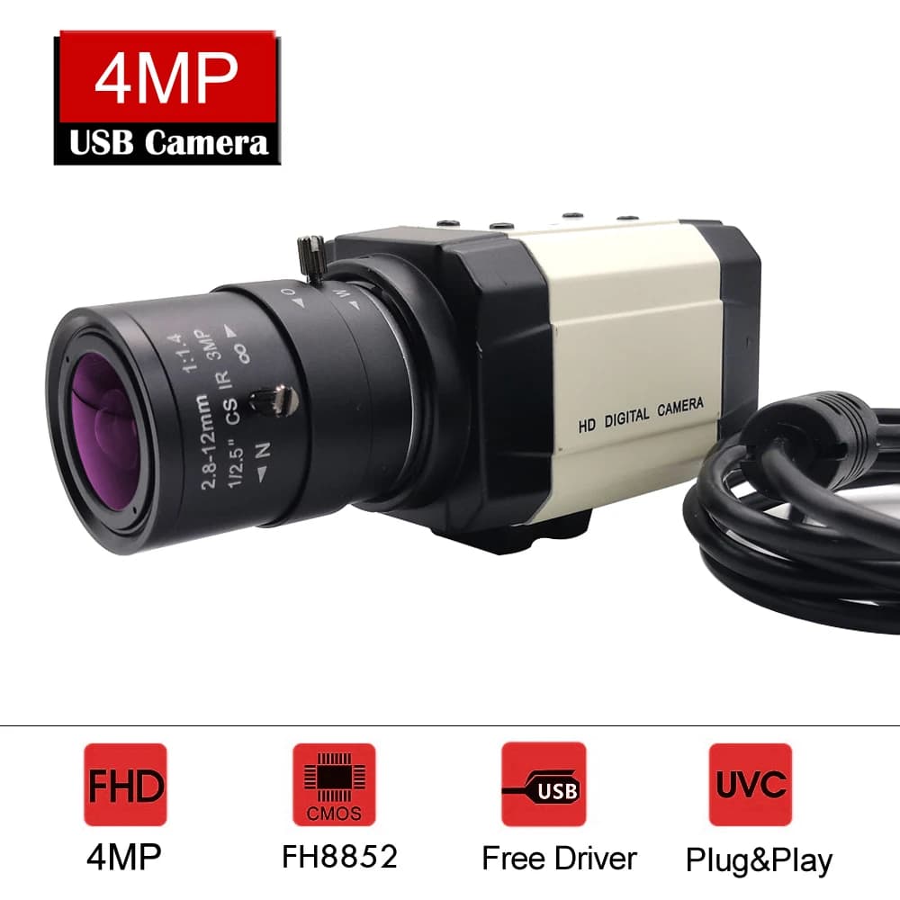 4 Megapixel 30fps HD 2.8-12mm Zoom varifocal UVC Mini Box PC camera for video calls Live streaming conference
