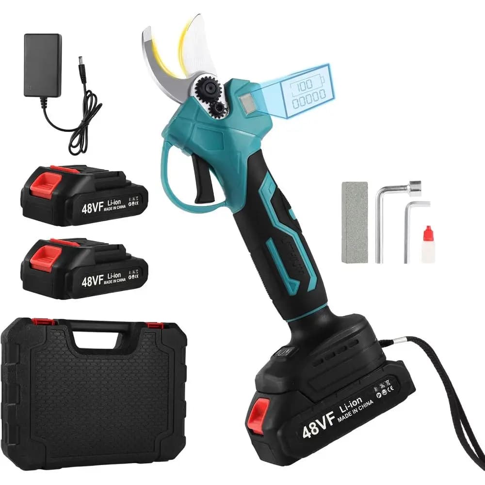 Battery pruning shears, battery electric shears with LCD display, high carbon steel blades SK5 and safe start setting,