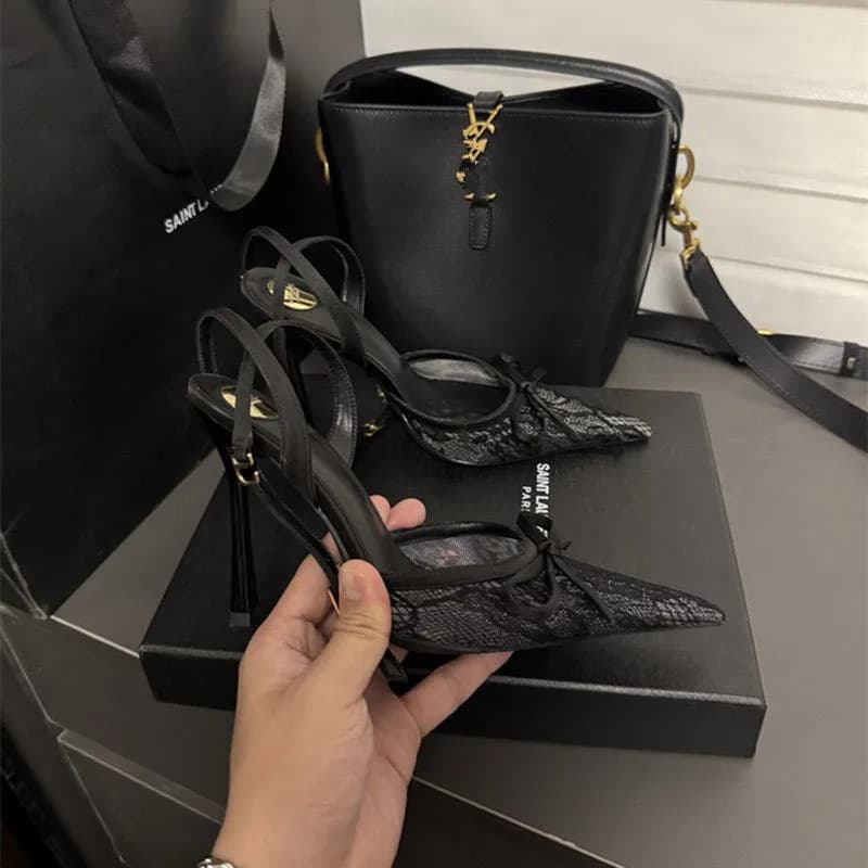 High-heeled Women's 2026 New Style Lace Thin Heel Sexy V-neck Summer Pointed-toe Sandals