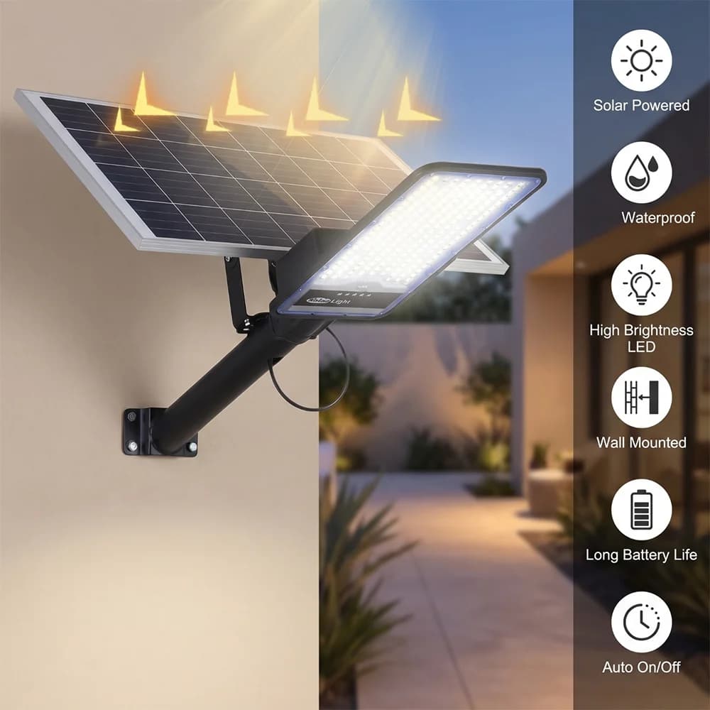 100W LED Solar Street Light IP65 Waterproof Outdoor Road Lamp Remote Control Light Control Monocrystalline Solar Panel Lithium Battery Outdoor Garden Yard Street Security Lighting