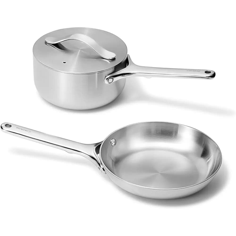 5 Layers Stainless Steel Plates 8 Inches and Pot for Sauces 1,75 Qt - Suitable for Oven, Compatible with the Cooking Plan, Non Toxic, Without PTFE and PFOA