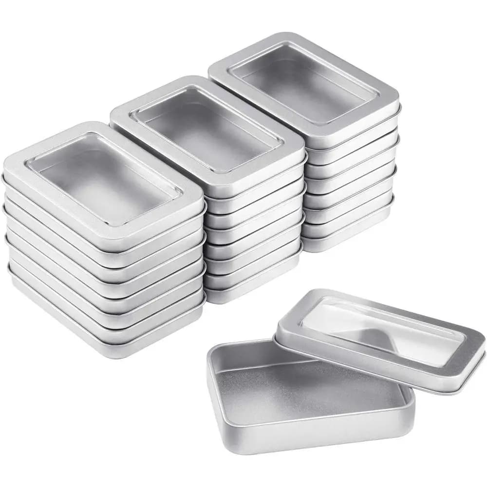Set of 24 Metal Boxes with Covers, Containers Empty Mini Doors with Transparent Cover for Candles, Candy, Gifts, Balls