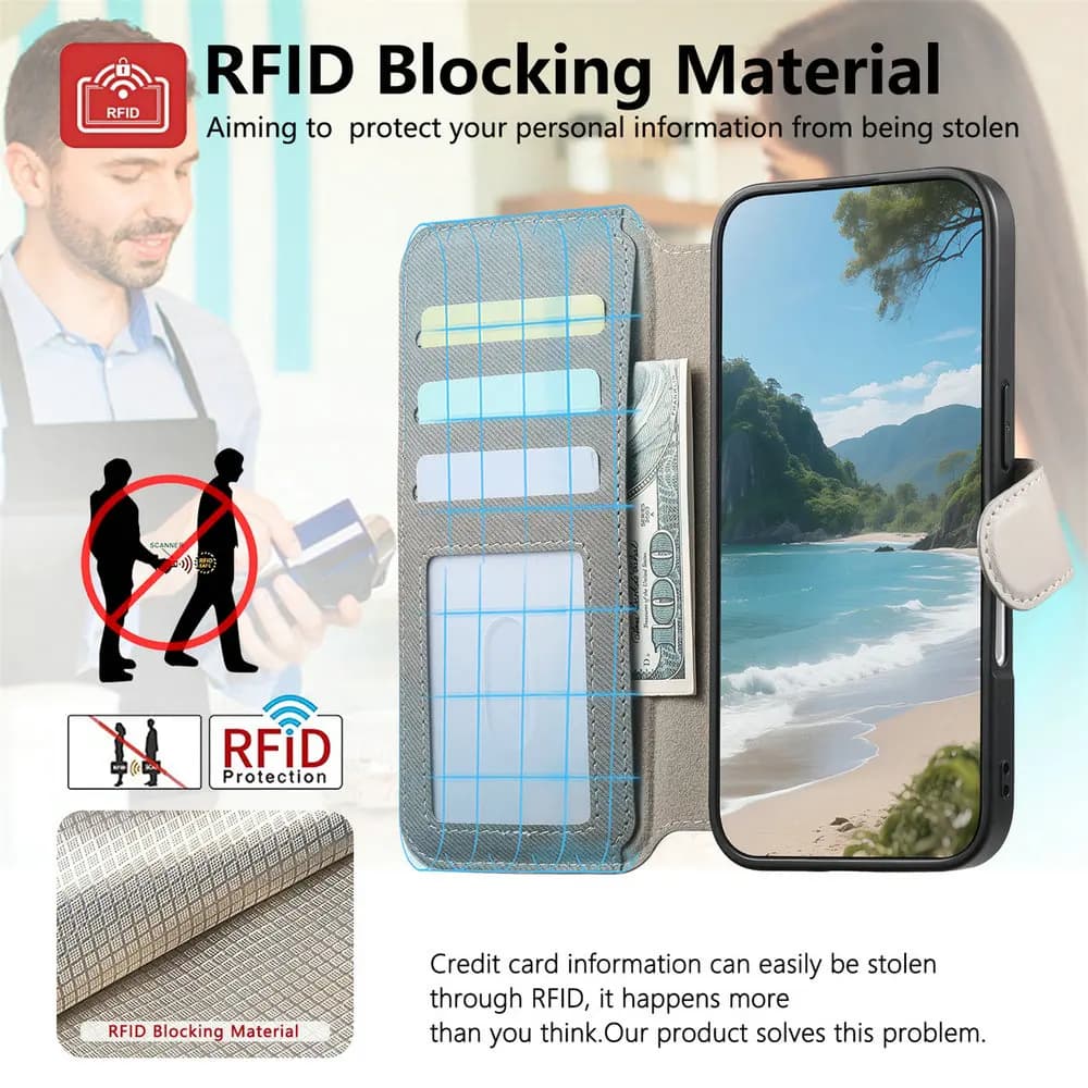 Custodia di Lusso in Pelle RFID per Samsung Galaxy S25 Ultra S24 S23 S22 S21 FE 5G, Cover Flip 2-in-1 per S25 Edge S24 Plus S25 S24
