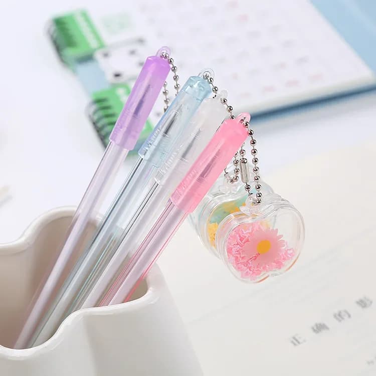 40 pezzi di rete rossa ragazza cuore pendente penna neutra carino paillettes mela ciondolo penna ad acqua cancelleria per ufficio studente penna pendente