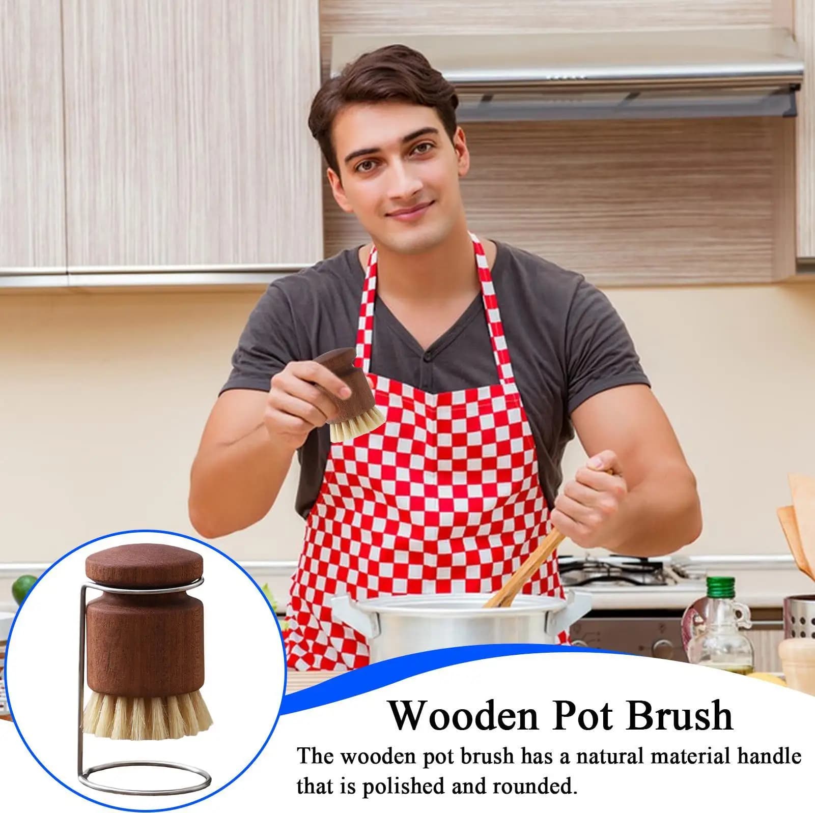 Spazzola da cucina Spazzola ergonomica per la pulizia della cucina con supporto Detergente ergonomico per padelle Scrubber per pentole Stufe Bagni Toilette