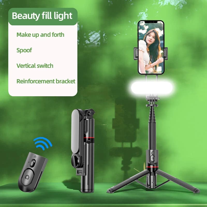 Telecomando Bluetooth L15 con Luce di Riempimento, Asta Selfie Estensibile Multifunzionale per Riprese Video e Registrazioni di Viaggi
