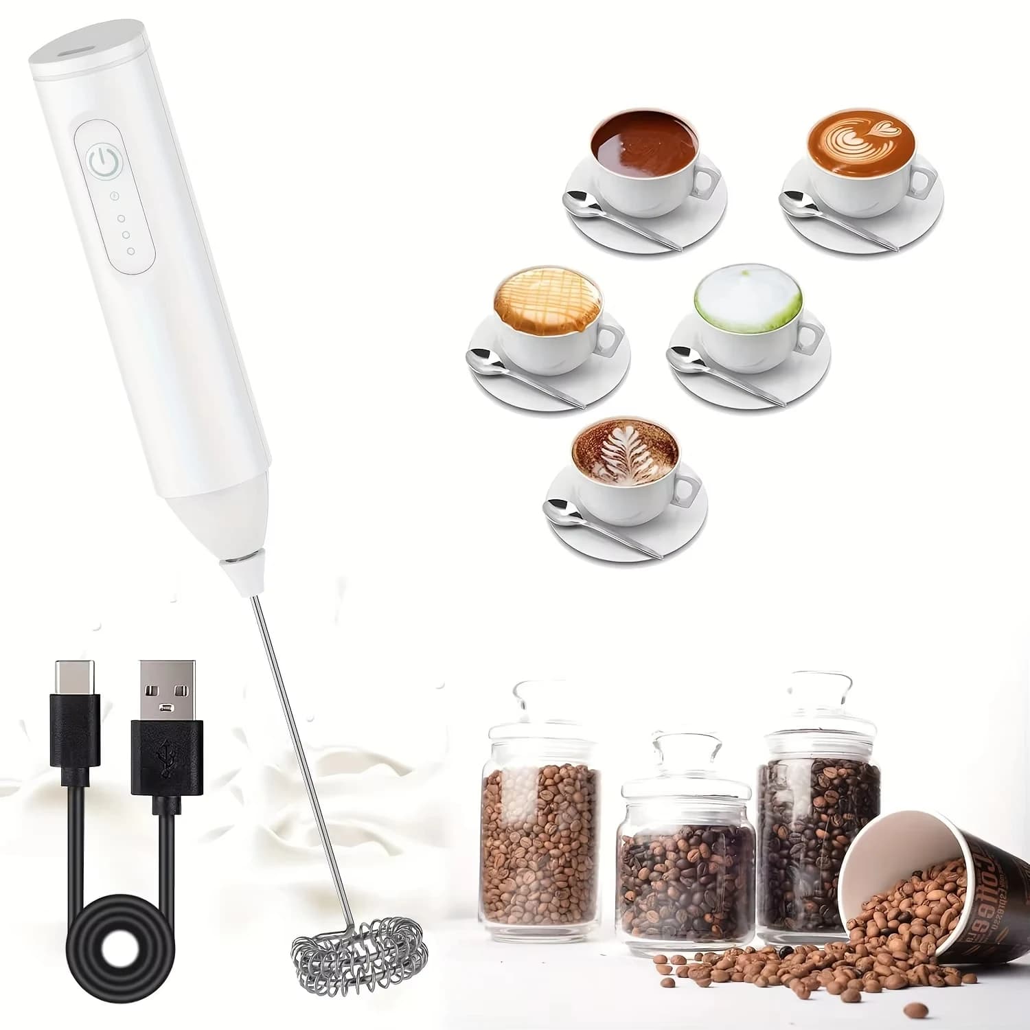 Montalatte portatile, frullino per le uova elettrico, macchina da caffè portatile, frullatore USB regolabile a 3 velocità, robot da cucina
