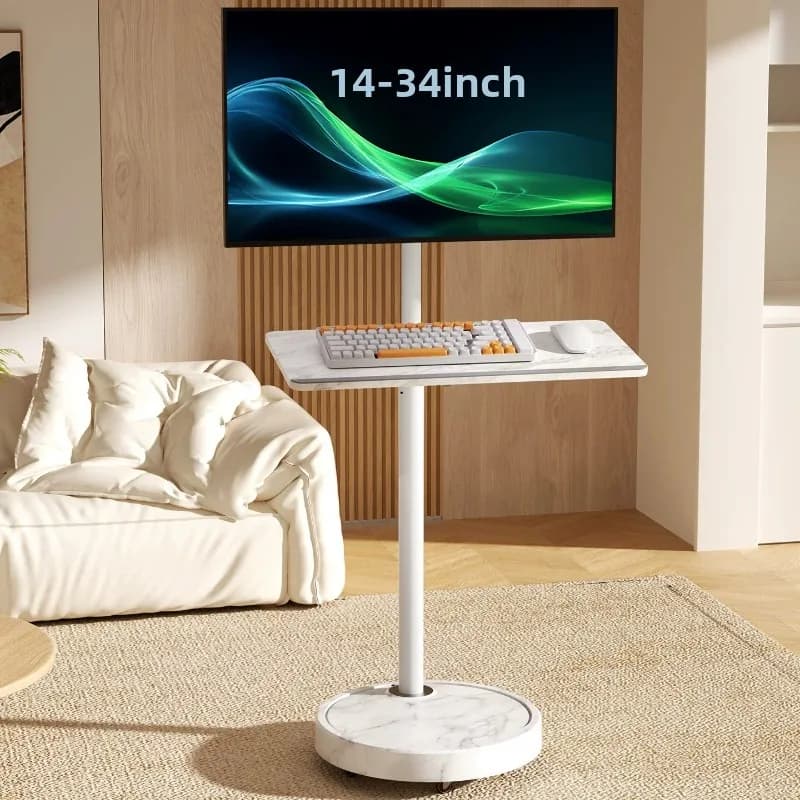 Mobile Monitor Stand 360° Rotating Art Cart with Keyboard Tray for 2/4 Screens 24–32 Inch Flexible Silent Caster Heavy Duty