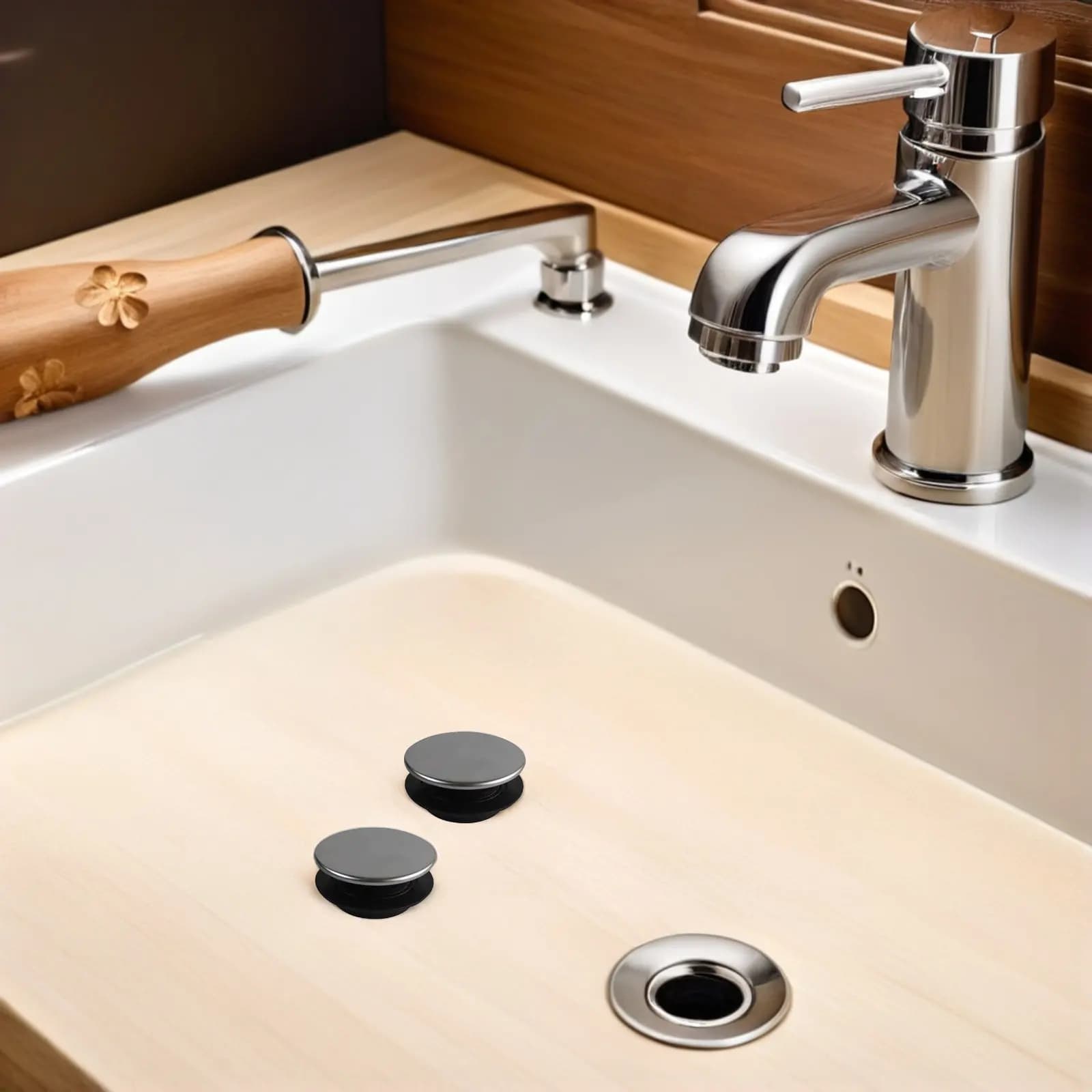 2 Pezzi Copri Foro per Rubinetto da Cucina in Acciaio Inox, Tappo Sigillante per Dispenser Sapone 31-40mm, Accessori per Lavello