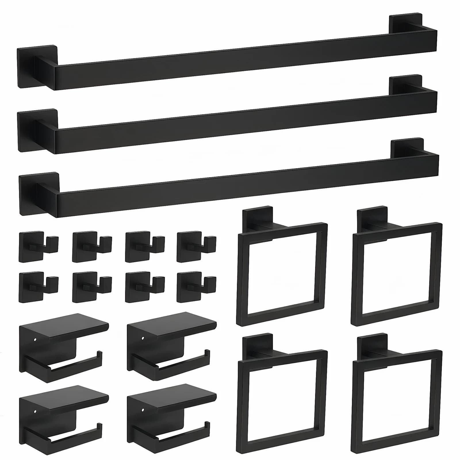 Set di 20 Pezzi in Acciaio Inox per Bagno: Portasciugamani, Porta Carta Igienica, Anello Portasciugamani, Gancio