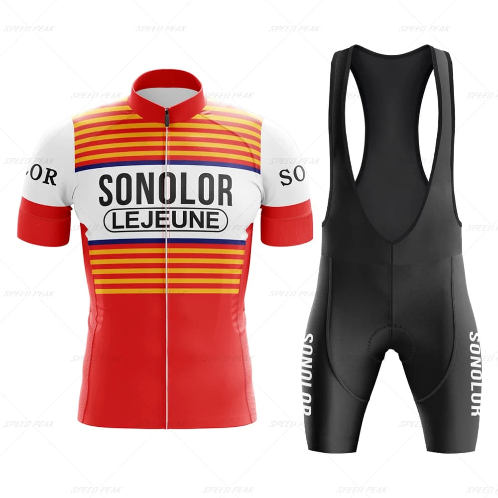 SONOLOR Cycling Jersey Men Set Retro Short Sleeve Bike Clothing Bicycle Red Clothing Summer Sportswear Bib Shorts Triathlon