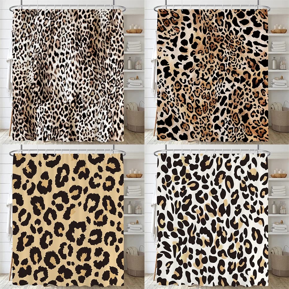 Tenda da doccia in stile moderno con stampa leopardata, in poliestere impermeabile, tenda divisoria per bagno con ganci