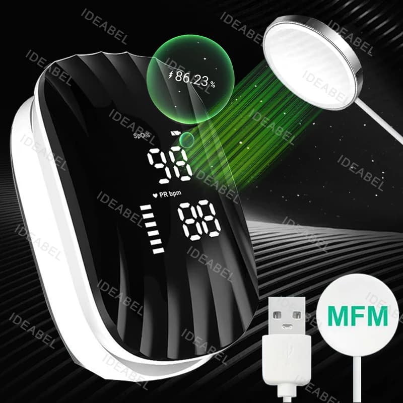 Pulsossimetro Medico con Misurazione della Frequenza Respiratoria, SpO2 e RR, Saturometro da Dito con Ricarica Magnetica Wireless
