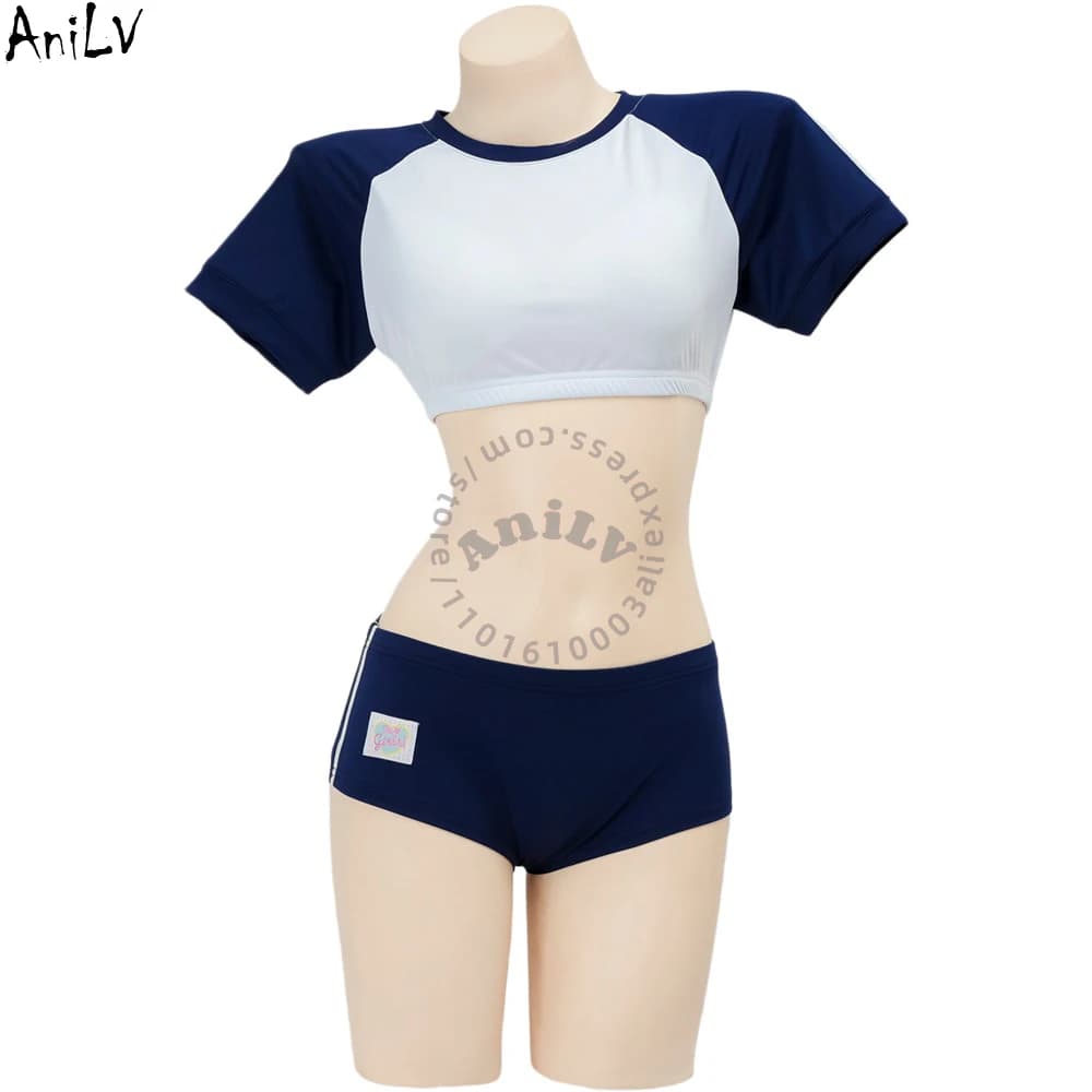 AniLV Costume da Ginnasta Scolastica Giapponese, Costume da Bagno Imbottito, Abbigliamento per Cheerleading, Costumi Cosplay