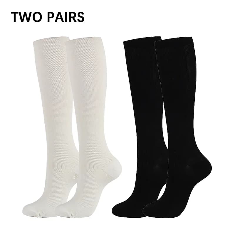 2 Pairs Solid Color Compression Socks Breathable Elastic Calf Support Stockings for Daily Wear Sports