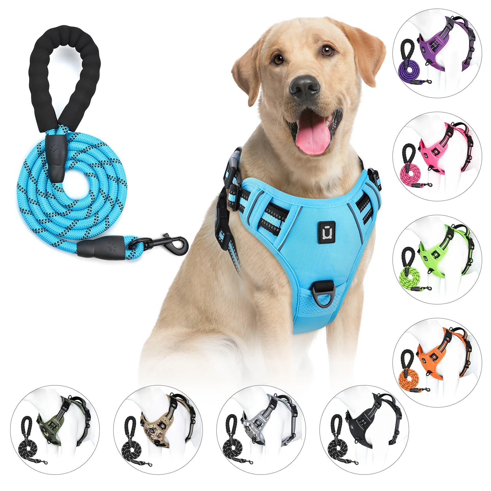 Combinazione di imbracatura e guinzaglio per cani, imbracatura per gilet senza tirare a prova di fuga, con guinzaglio da 5 piedi, imbracatura per animali imbottita morbida regolabile riflettente