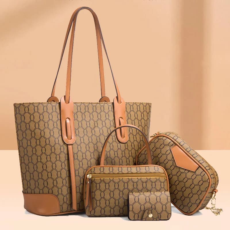 Trendy 4 Piece Tote Bag Set Large Capacity Embossed Shoulder Purse & Handbag Versatile Organizer with Pockets for Daily Life