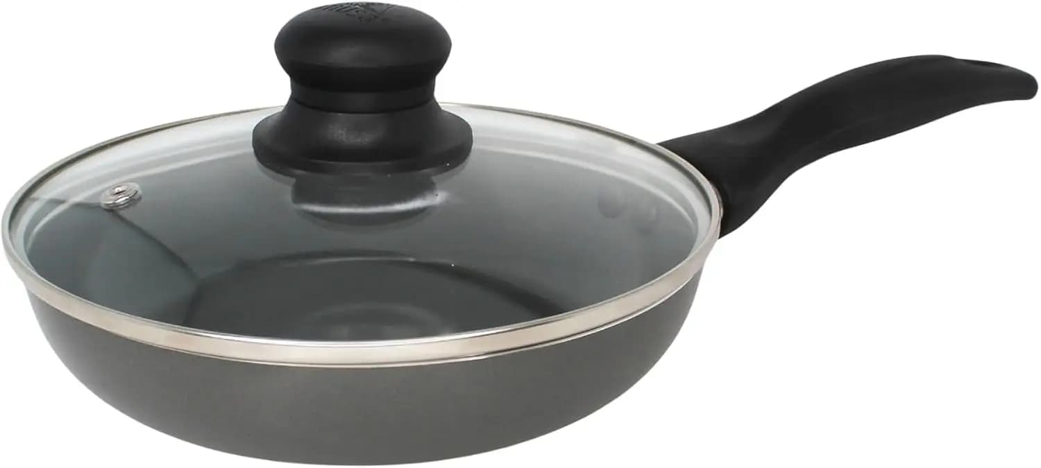 IMUSA Padella in Ceramica Grigia da 7 Pollici Chef-Cera in Alluminio con Coperchio in Vetro e Manico Cool Touch, Grigia
