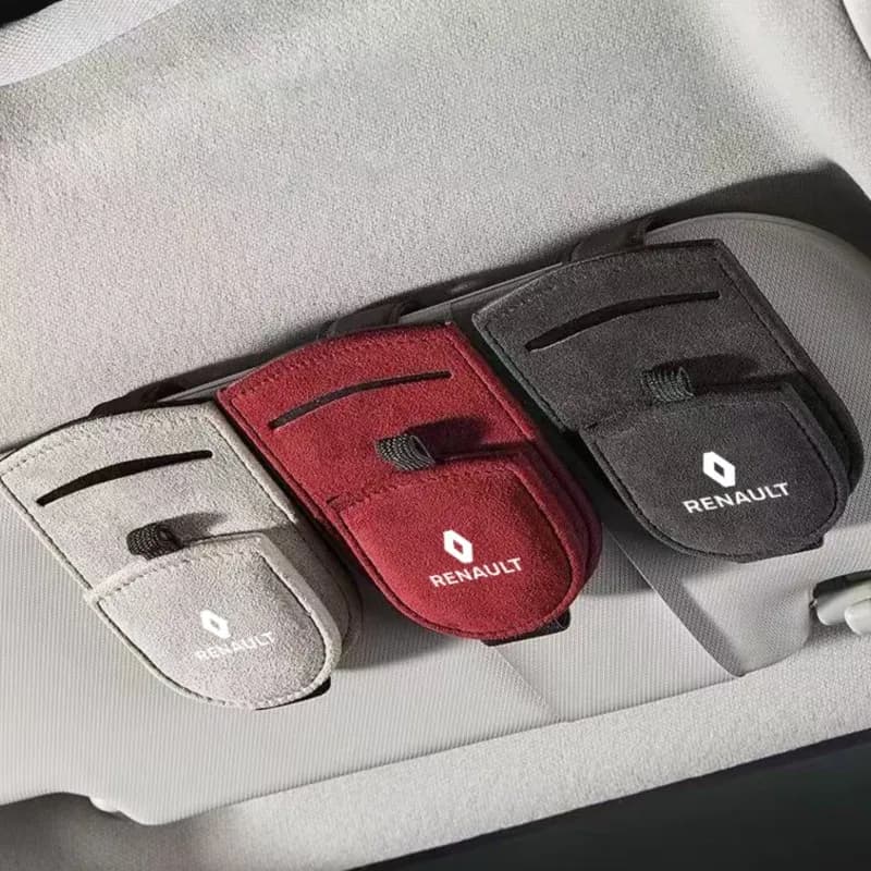 Clip portaocchiali in pelle scamosciata per auto, porta carte e biglietti per visiera parasole, compatibile con Renault RS Megane 2 3 4 Trafic Scenic 2 Clio Captur (1 pezzo)