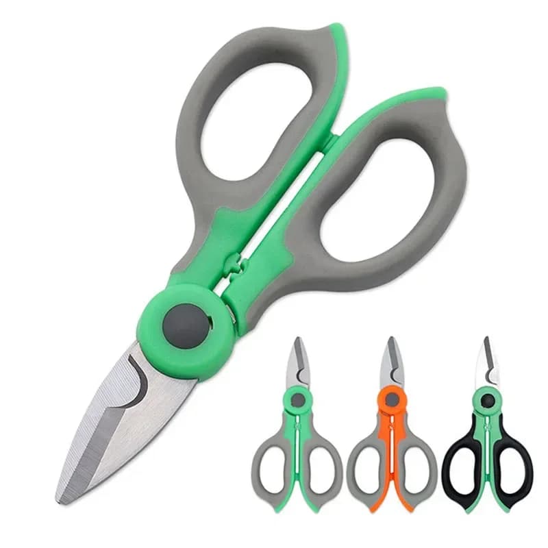Swayboo Forbici da elettricista a testa dritta in acciaio inossidabile PP TPR Maniglia in filo di ferro Cesoie da pesca Linea Cavo a forbice Multitool
