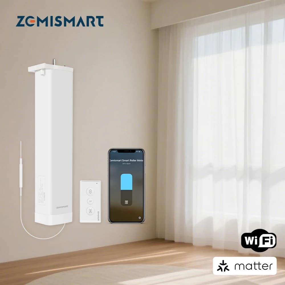 Zemismart Matter Motore elettrico per tende WiFi con antenna Sistema intelligente per tende scorrevoli Funziona con Homekit Google Home Smartthings