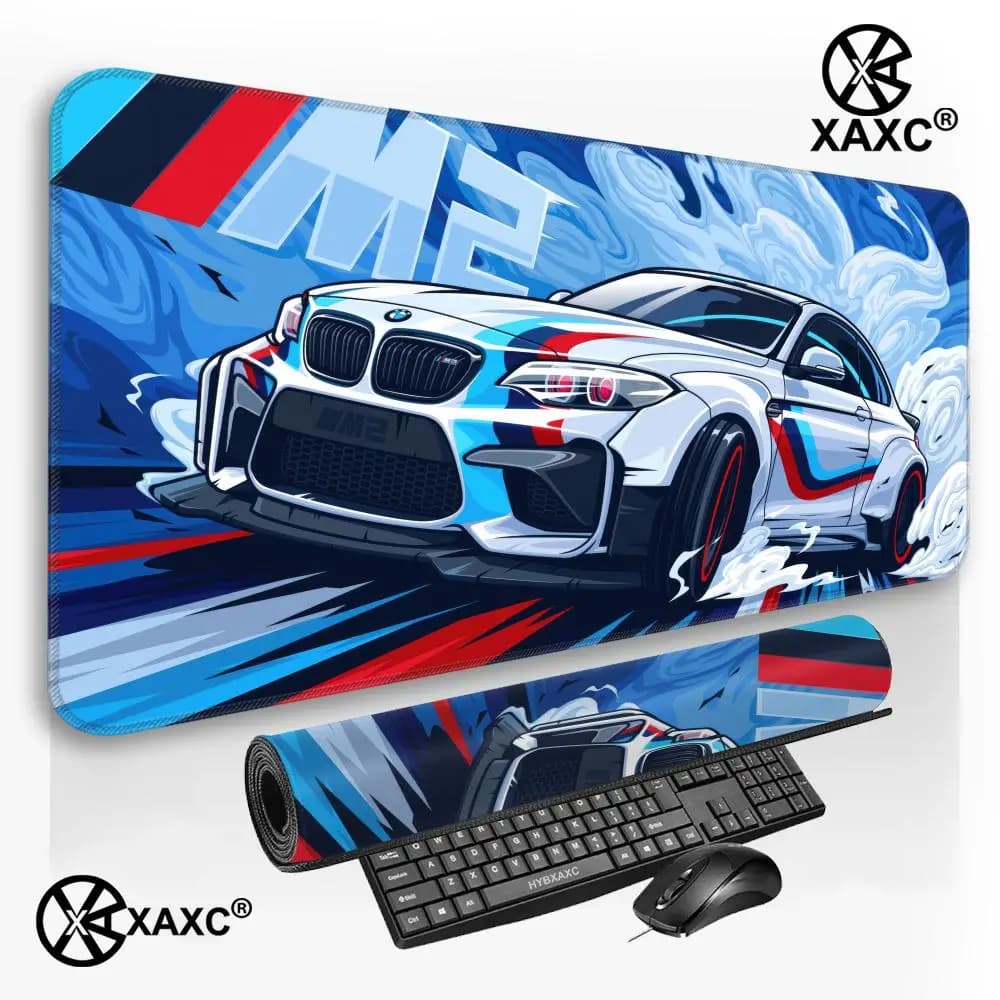 Tappetino per mouse grande e sportivo blu e rosso per BMW, base in gomma antiscivolo, tappetino da scrivania per e-sport, tappeto da ufficio XAXC