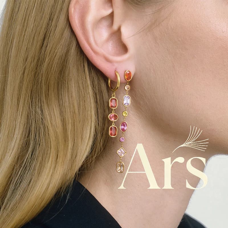 Ars 18k Gold Plated Drop Earrings Colorful Geometric Zircon Tassel Earring for Women Stainless Steel Long Chain Dangle Earrings