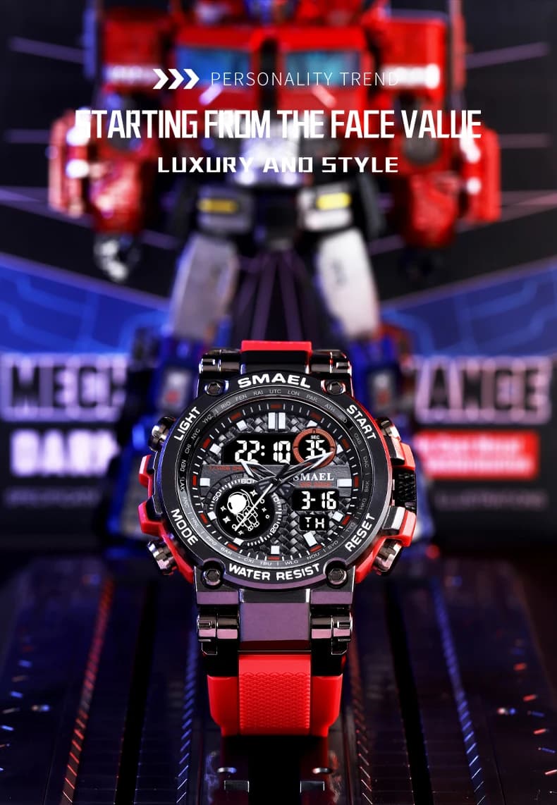 SMAEL 8093 Orologio Sportivo da Uomo Analogico Digitale con Doppio Display - Impermeabile 50M, Retroilluminazione LED, Allarme, Cronometro, Antiurto