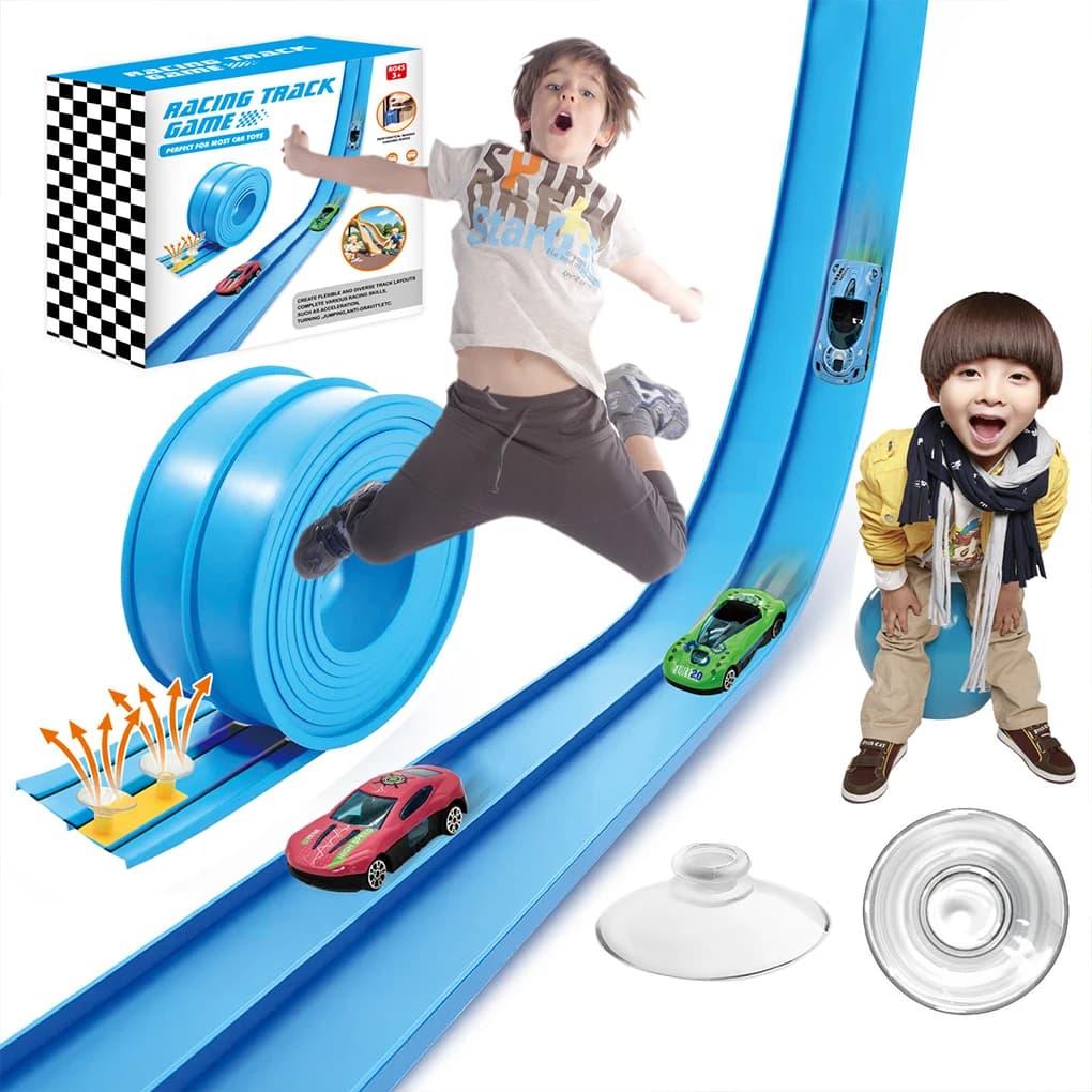 Giocattoli per bambini da corsa a doppio binario Fai da te Rampa per auto da corsa Compatibile 1/64th Cars Portable Roll Up Con pista a ventosa