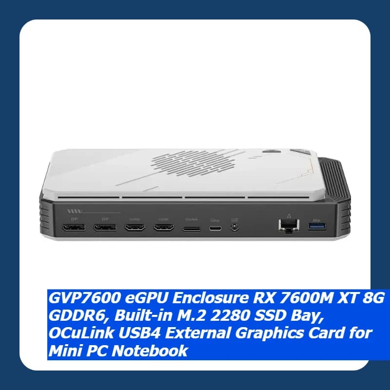 External Graphics Dock with RX 7600M XT 8GB GDDR6, OCuLink USB4 & M.2 2280 SSD Slot, EGPU for Laptops & Mini PCs