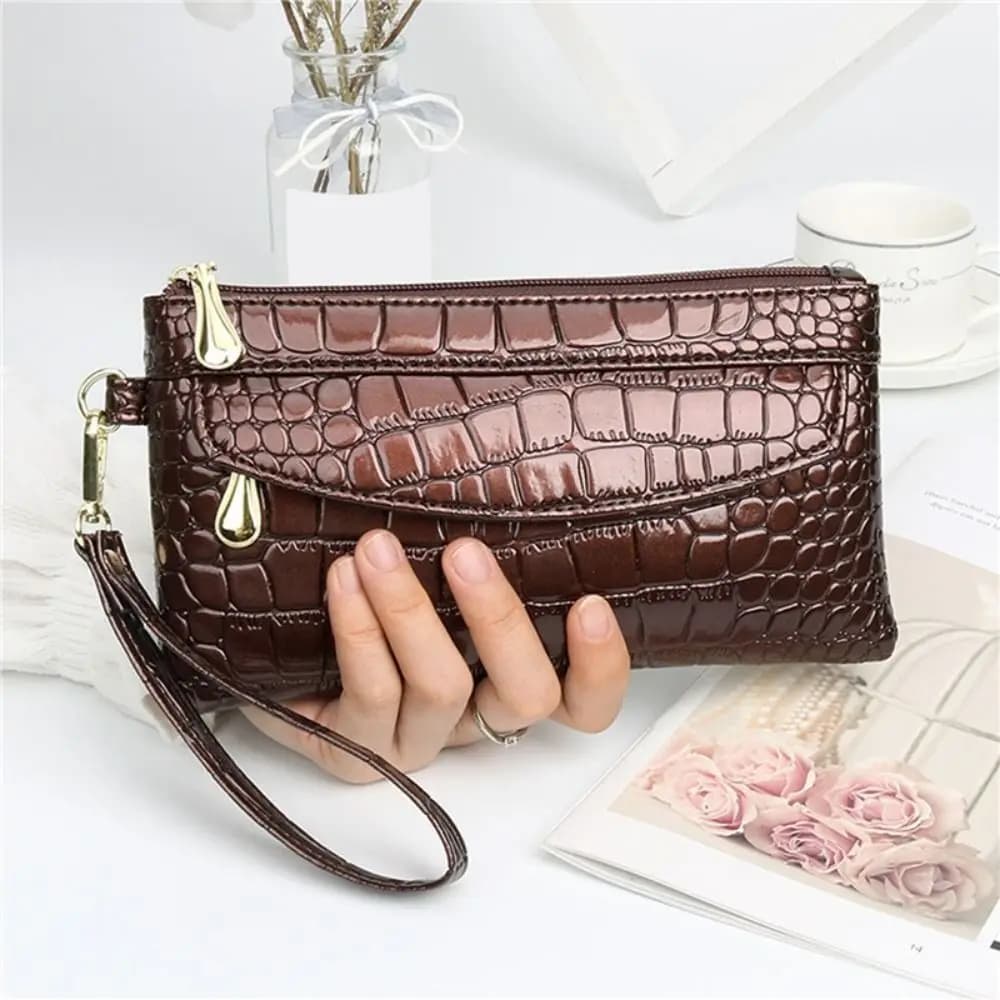 Portable Leather Women Long Wallets Double Zipper Design Red Purse Bag Ladies Wallet Fashion Crocodile Purses Clutch Bag