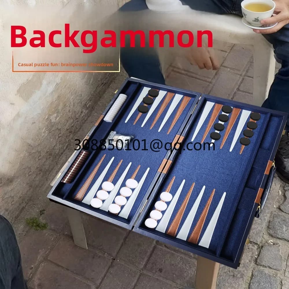 Double board game chessboard set gift box PU leather high-end portable Western chess box packaging gift leather