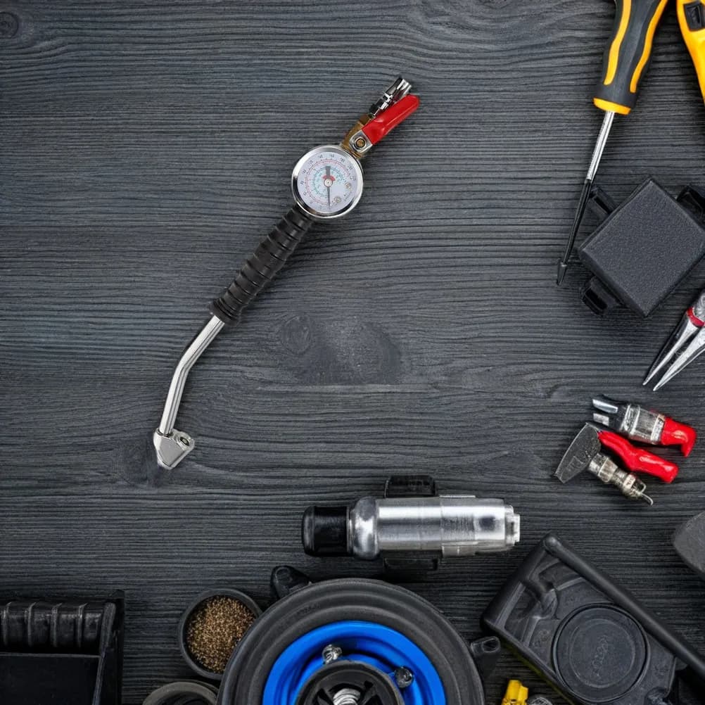 2Pcs Heavy Duty Truck Tire Inflator Tool with Extended Elbow Air Chuck Pressure Gauge Quick Connect for Rv Car Commercial