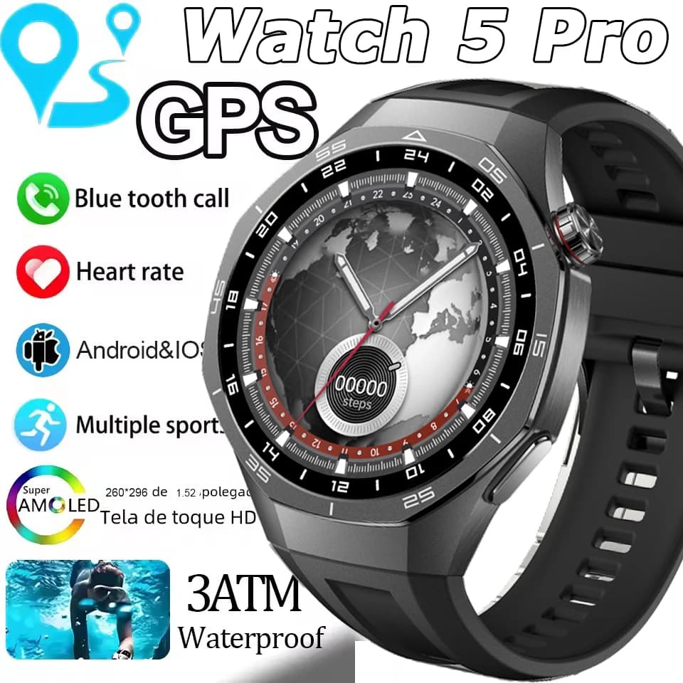 Smart Watch 5 Max Men AMOLED Cardiac Frequency Dynamic Lsland GPS Track Health Monitor Sport Waterproof Smartwatch 2026 For Andriod IOS