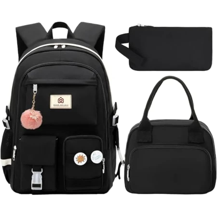 Zaino scolastico per ragazze adolescenti e donne, zaino per laptop da università, set di zaini carini con borsa per il pranzo e astuccio per la scuola elementare, media e superiore
