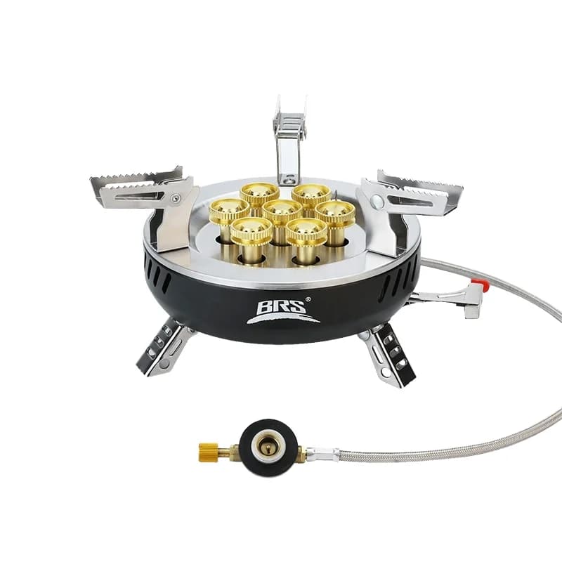 Fornello da Campeggio Portatile a 7 Fuochi da 22000W in Acciaio per Gas/Propano/Butano per Escursionismo, Picnic e Cucina all'Aperto