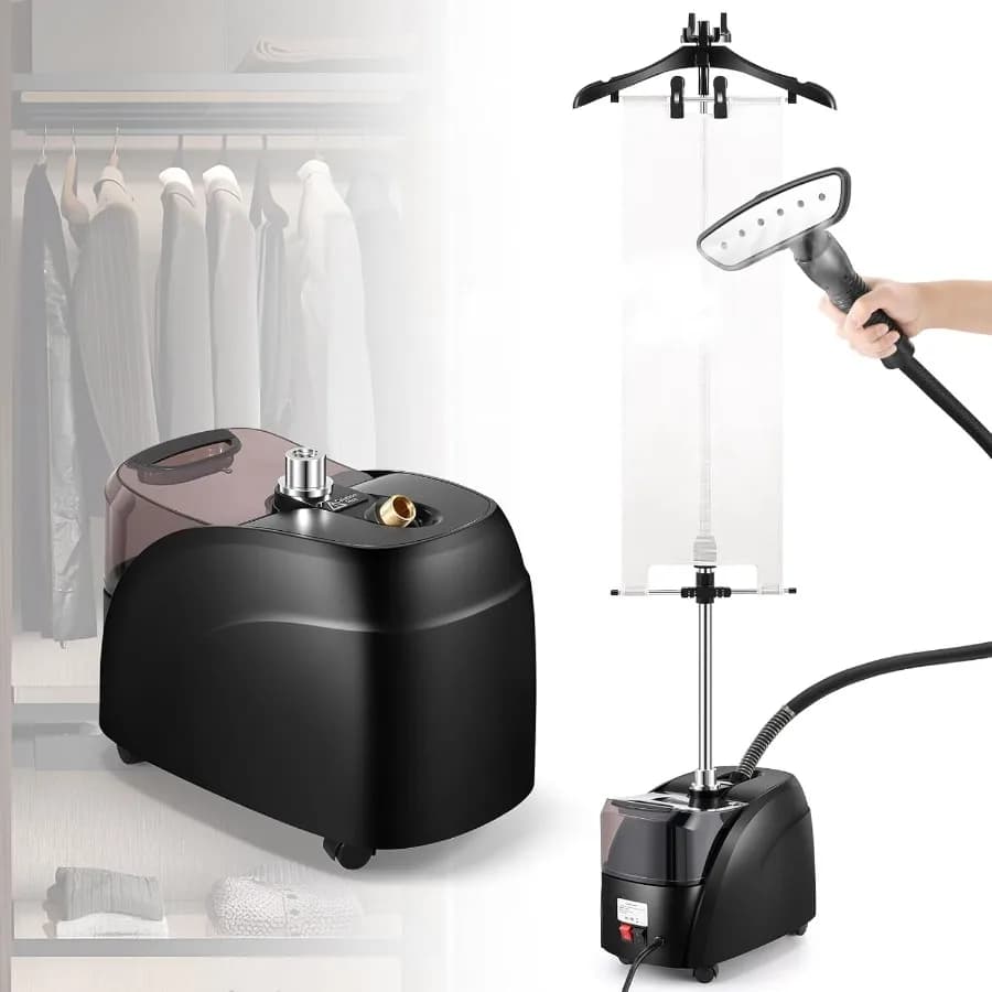 Vaporizzatore professionale per indumenti da terra per vestiti 1500 W Continuo 70 minuti Vapore potente 30 secondi Riscaldamento rapido Include tessuto Brus