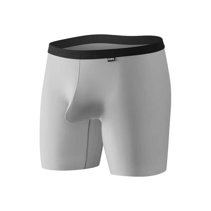 Men Extended Length Ice Silk Boxer Briefs Anti-Chafing Thigh Low Rise Ultra Thin Sport Cycling Shorts U Convex Pouch Underwear