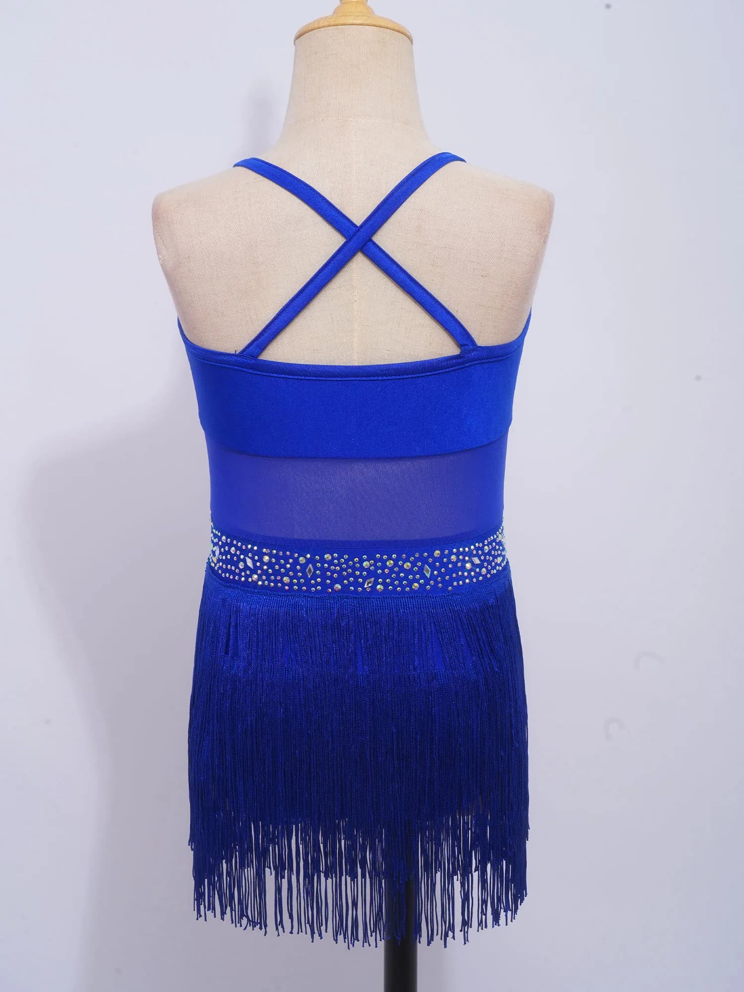 Bambini Ragazze Latino Cha-cha Samba Tango Body Vestito Costume da ballo Strass Maglia trasparente Frangia Tuta intera Jazz Dancewear