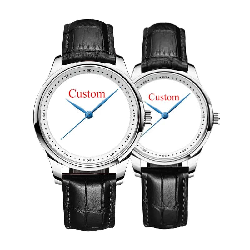 Couple watches men's wrist watch custom logo photo model bamboo true leather