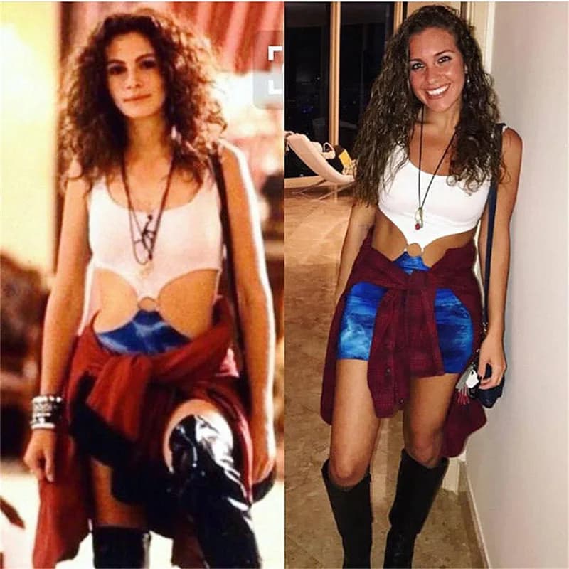 Film Bella Donna Julia Roberts Cosplay Commedia romantica Film Costume Sexy Blu Vita nuda TieDye Ritaglio Abito Halloween Cosplay
