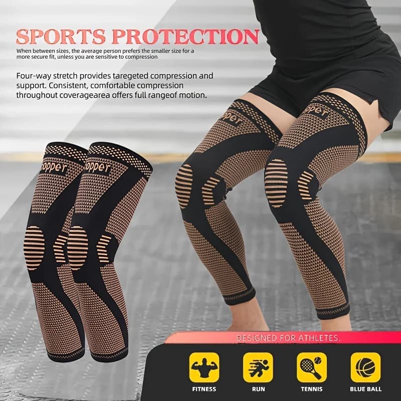 Ginocchiere a compressione lunghe lavorate a maglia in rame da 2 pezzi - Maniche a compressione per gambe intere per uomo e donna - Supporto per l'esercizio
