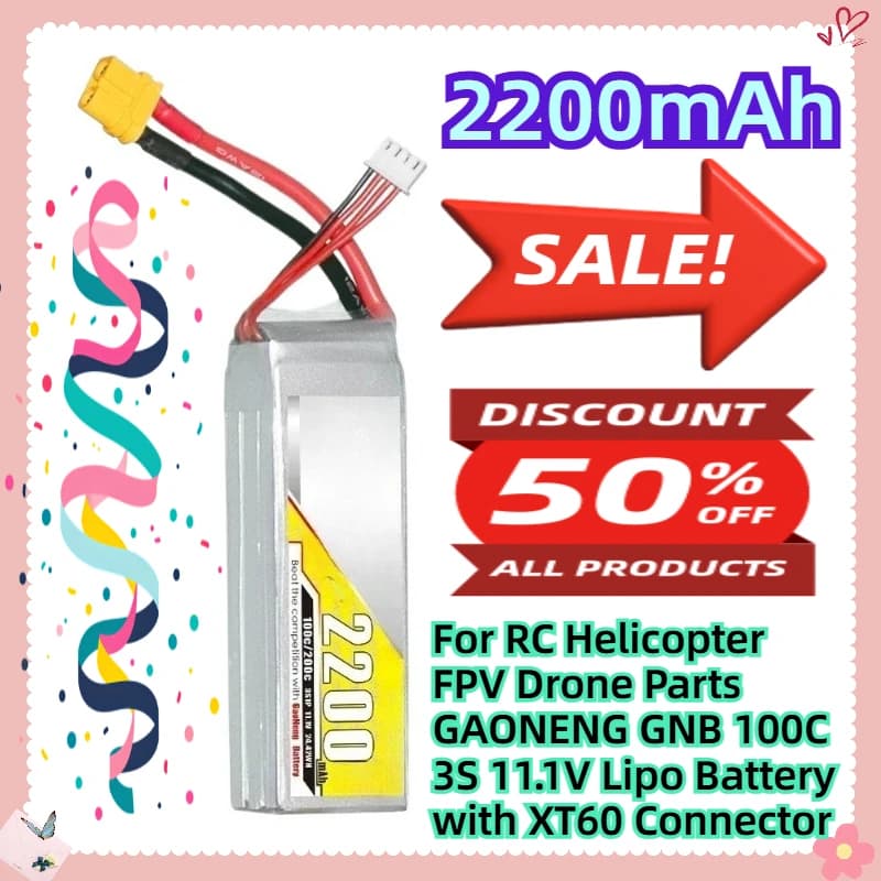 Batteria Lipo GAONENG GNB 2200mAh 100C 3S 11.1V con Connettore XT60 per Parti di Elicotteri RC e Droni FPV