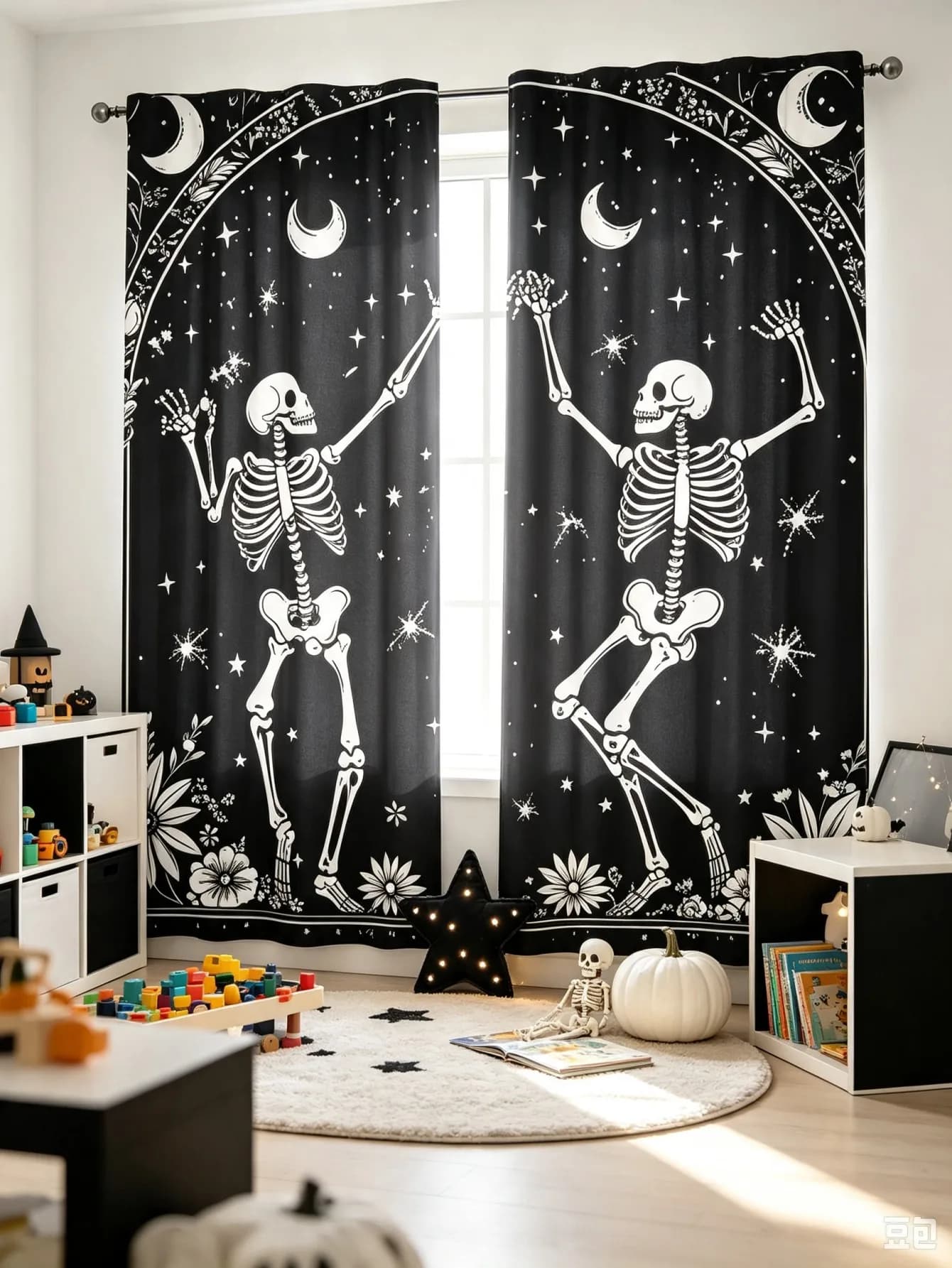2PCS Digital Print Curtain, Starry Night Skull Gothic, Celestial Dark Mystic for Living Room Bedroom Kitchen Window Decor