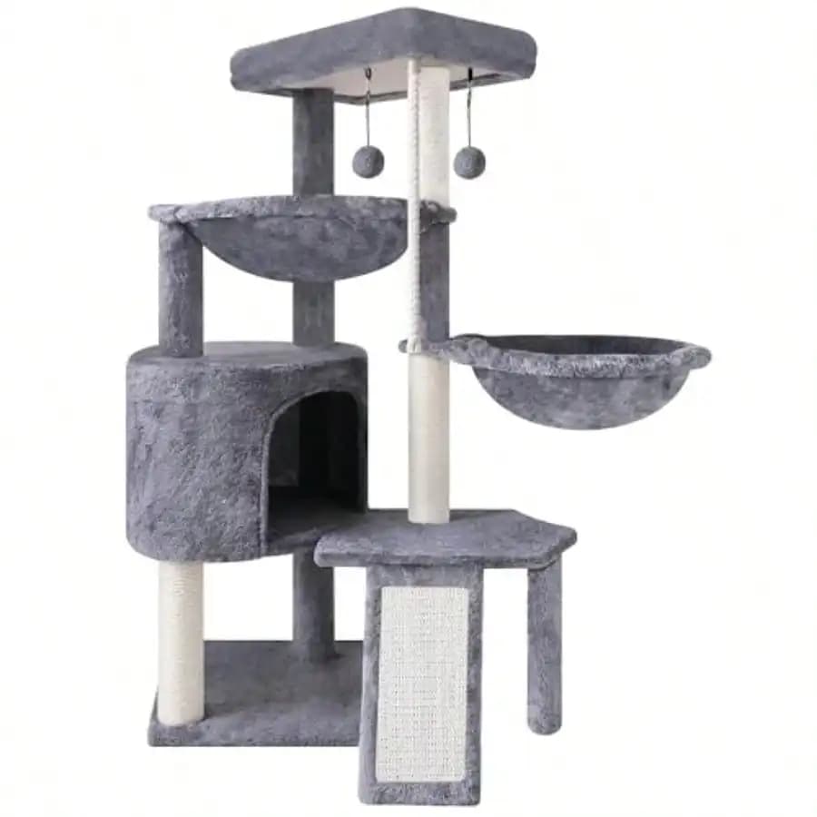Albero per gatti a tre livelli Xin con cuccia e due amache, grigio